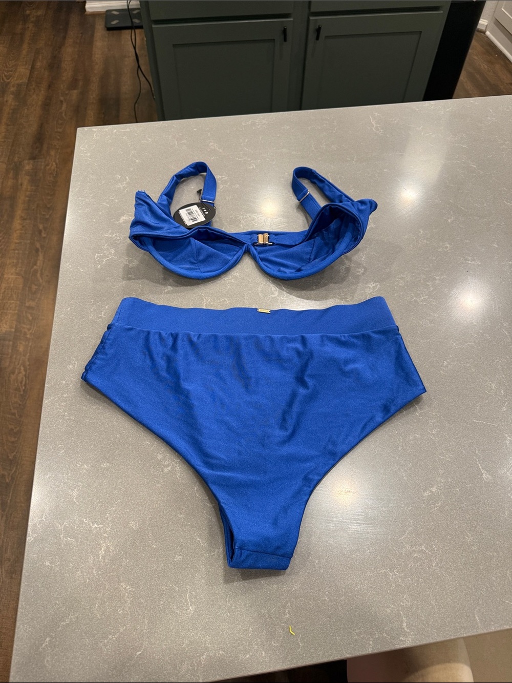 Blue High-Waist Bikini Set - Women's Swim Top and Bottom - Picture 5 of 8